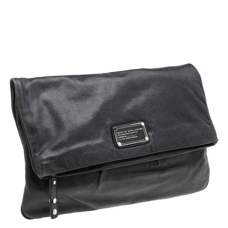 Pre Owned Marc By Marc Jacobs Dark Grey Leather Flap Pouch
