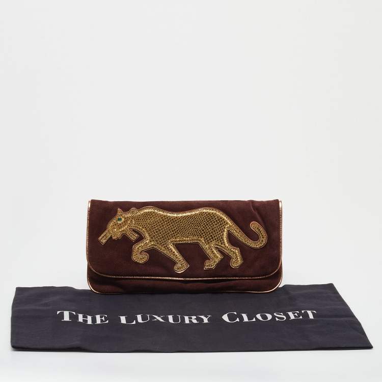 مملوكة مسبقًا Marc by Marc Jacobs Maroon/Gold Suede and Leather Flap Clutch