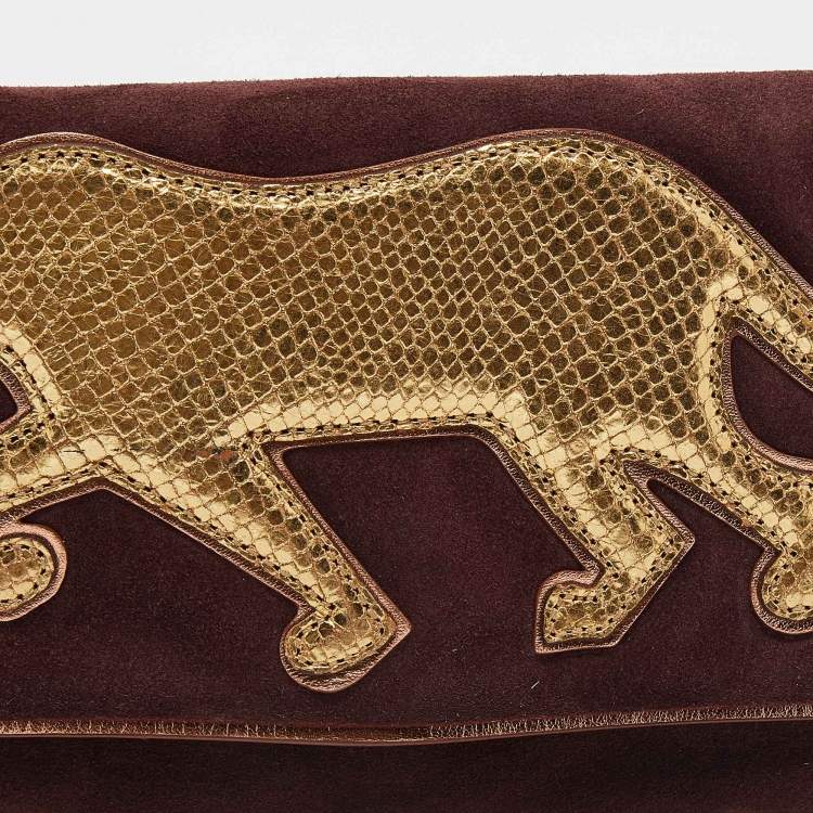 مملوكة مسبقًا Marc by Marc Jacobs Maroon/Gold Suede and Leather Flap Clutch