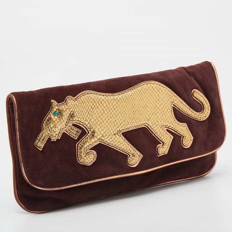 مملوكة مسبقًا Marc by Marc Jacobs Maroon/Gold Suede and Leather Flap Clutch