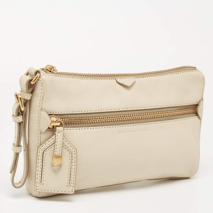 Pre Owned Marc by Marc Jacobs Beige Leather Zip Clutch