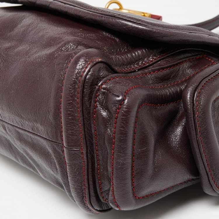 Pre Owned Marc by Marc Jacobs Burgundy Leather Side Pocket Flap Shoulder Bag