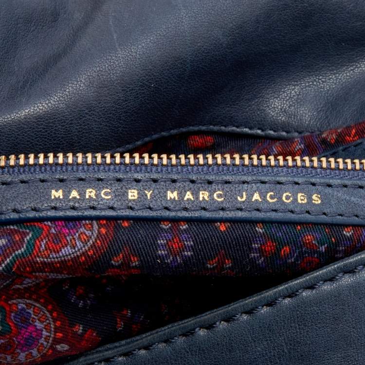 Pre Owned Marc by Marc Jacobs Navy Blue Leather Petal to the Metal Natasha Bird Shoulder Bag