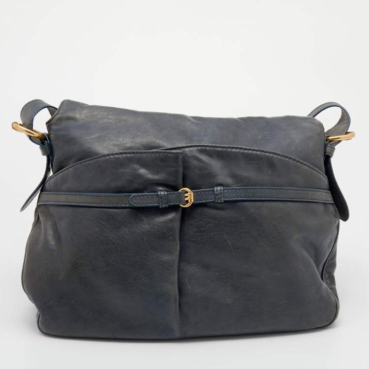 Pre Owned Marc by Marc Jacobs Navy Blue Leather Petal to the Metal Natasha Bird Shoulder Bag
