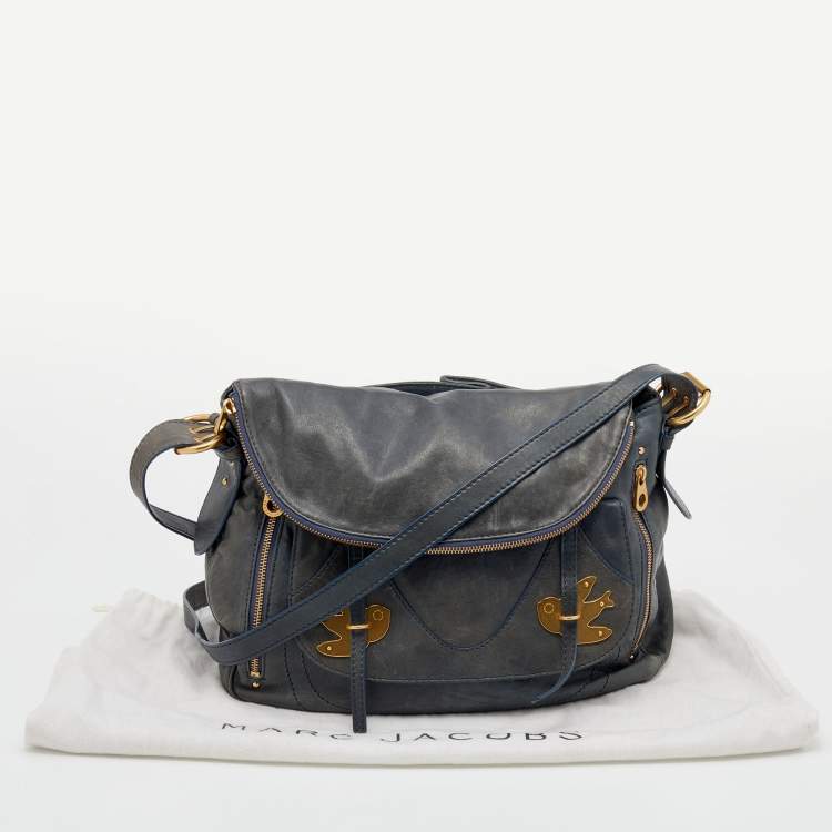 Pre Owned Marc by Marc Jacobs Navy Blue Leather Petal to the Metal Natasha Bird Shoulder Bag