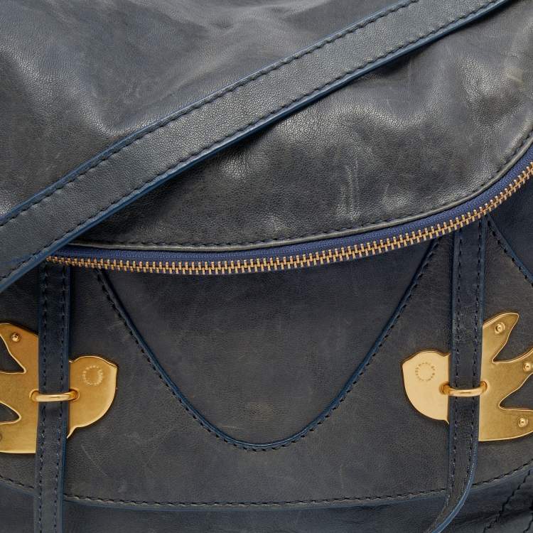 Pre Owned Marc by Marc Jacobs Navy Blue Leather Petal to the Metal Natasha Bird Shoulder Bag
