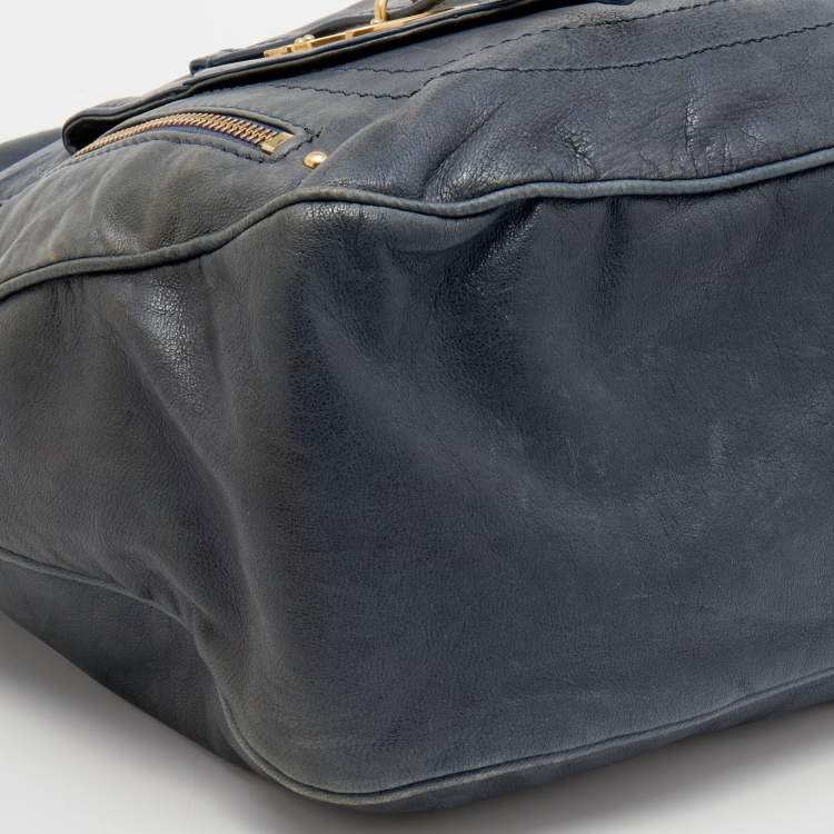 Pre Owned Marc by Marc Jacobs Navy Blue Leather Petal to the Metal Natasha Bird Shoulder Bag