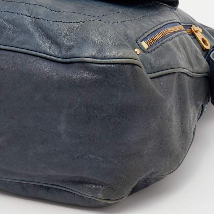 Pre Owned Marc by Marc Jacobs Navy Blue Leather Petal to the Metal Natasha Bird Shoulder Bag