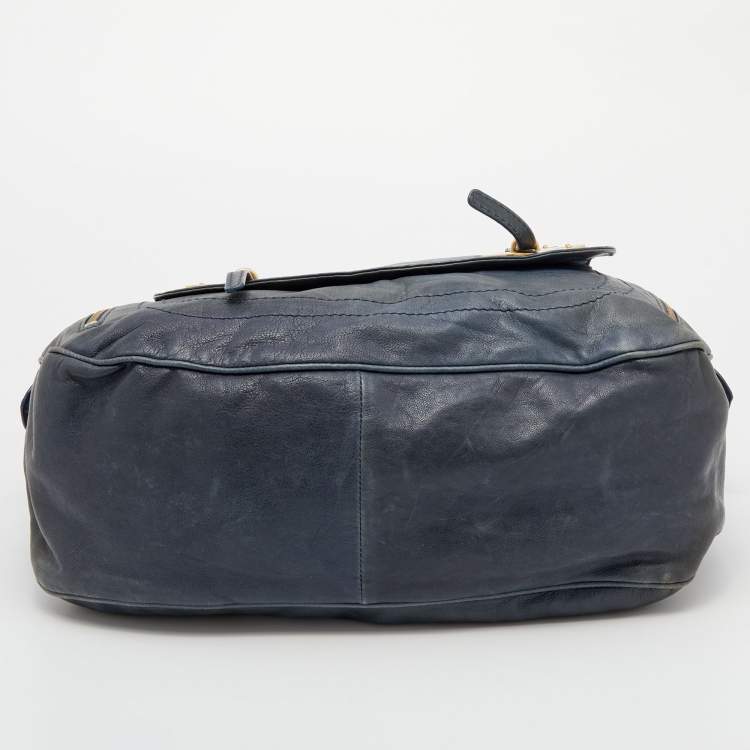 Pre Owned Marc by Marc Jacobs Navy Blue Leather Petal to the Metal Natasha Bird Shoulder Bag