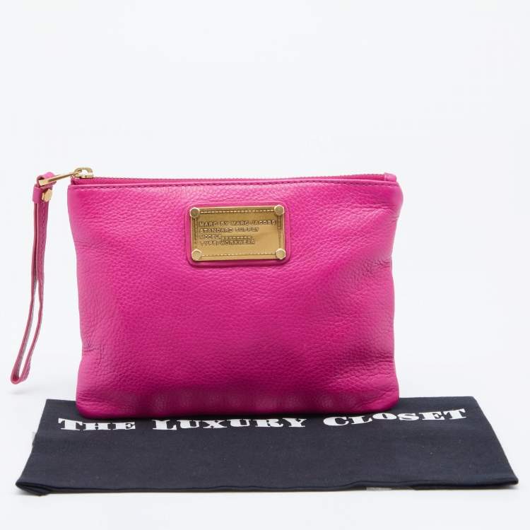 Pre Owned Marc by Marc Jacobs Pink Leather Classic Q Wristlet Clutch