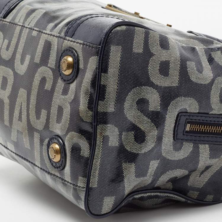Pre Owned Marc by Marc Jacobs Navy Blue Patent Leather And Monogram Denim Satchel