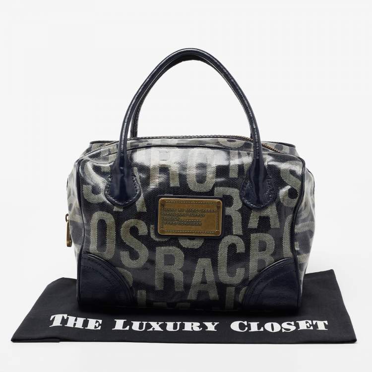 Pre Owned Marc by Marc Jacobs Navy Blue Patent Leather And Monogram Denim Satchel