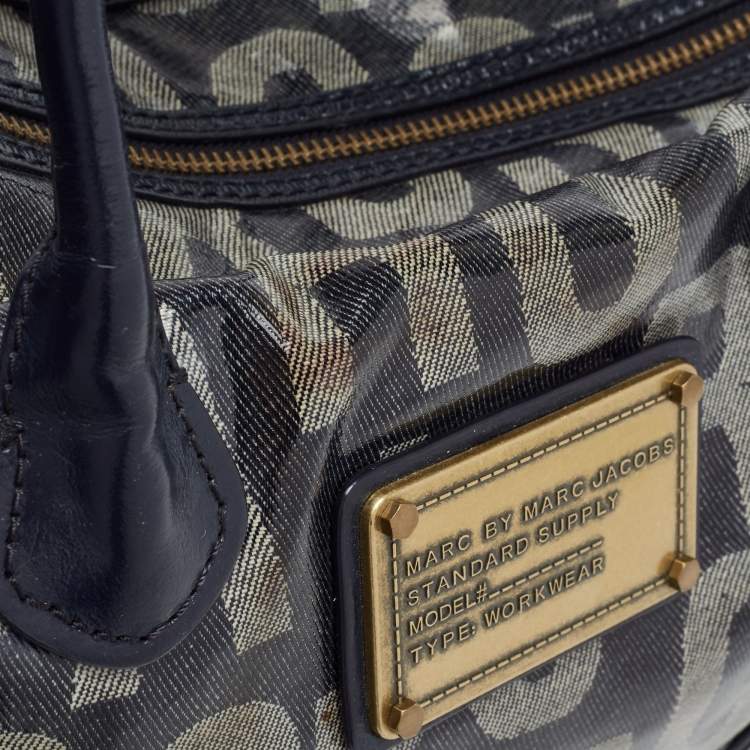 Pre Owned Marc by Marc Jacobs Navy Blue Patent Leather And Monogram Denim Satchel