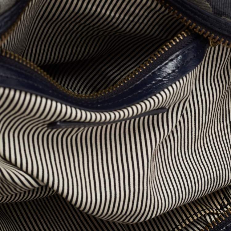 Pre Owned Marc by Marc Jacobs Navy Blue Patent Leather And Monogram Denim Satchel