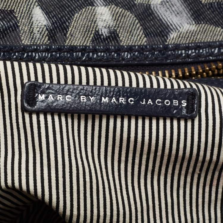 Pre Owned Marc by Marc Jacobs Navy Blue Patent Leather And Monogram Denim Satchel