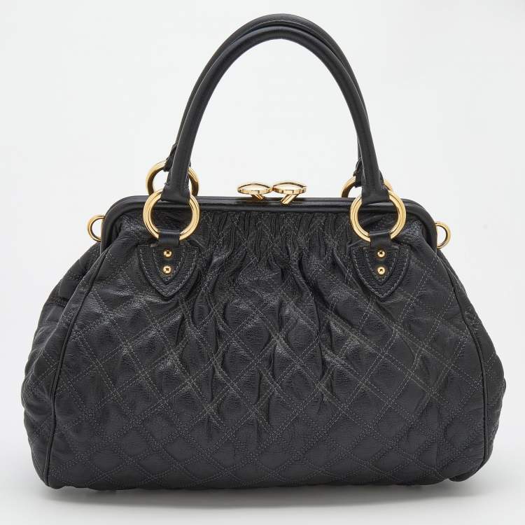 Pre Owned Marc Jacobs Black Quilted Leather Stam Satchel