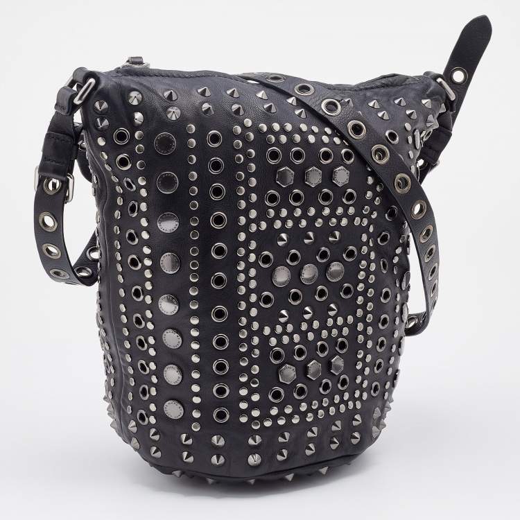 Pre Owned Marc by Marc Jacobs Black Leather Embellished Bucket Bag 