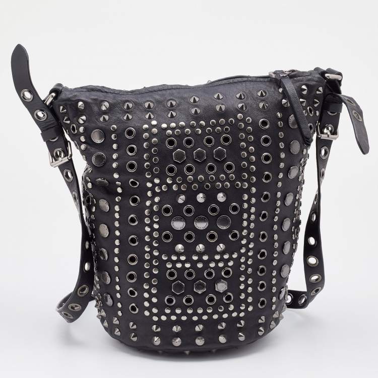 Pre Owned Marc by Marc Jacobs Black Leather Embellished Bucket Bag 