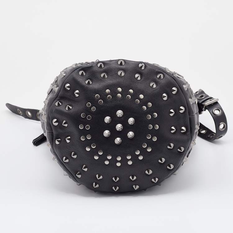 Pre Owned Marc by Marc Jacobs Black Leather Embellished Bucket Bag 