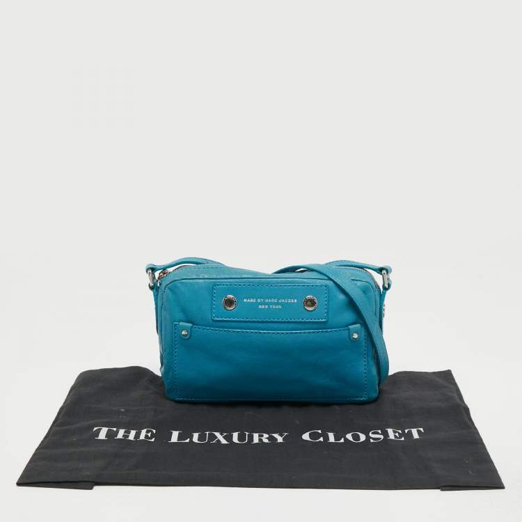 Pre Owned Marc by Marc Jacobs Turquoise Blue Leather Crossbody Bag