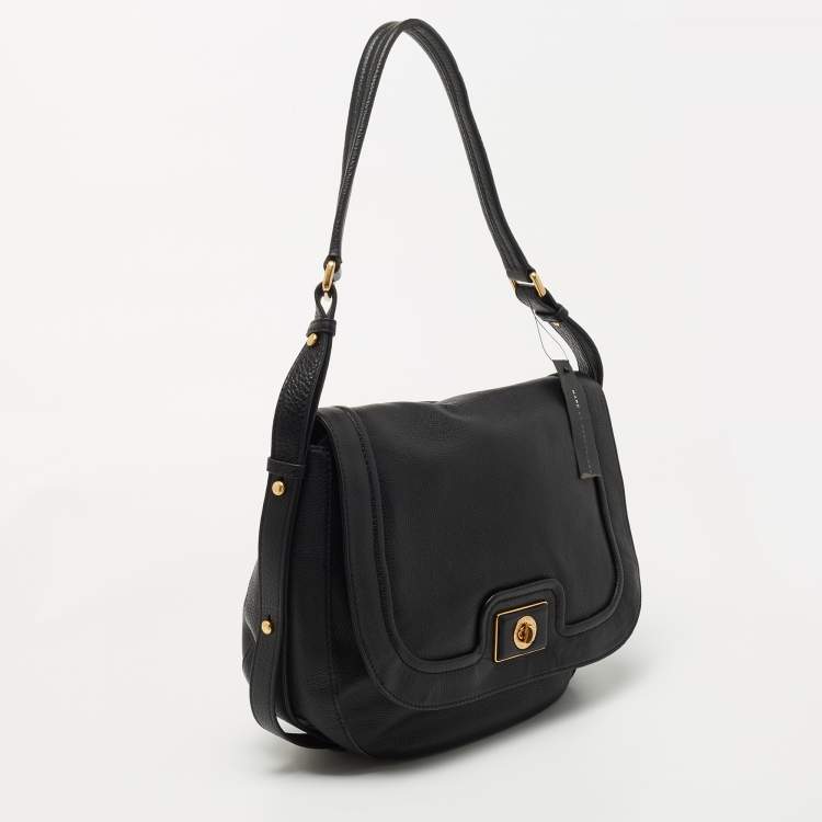 Pre Owned Marc by Marc Jacobs Black Leather Flap Hobo
