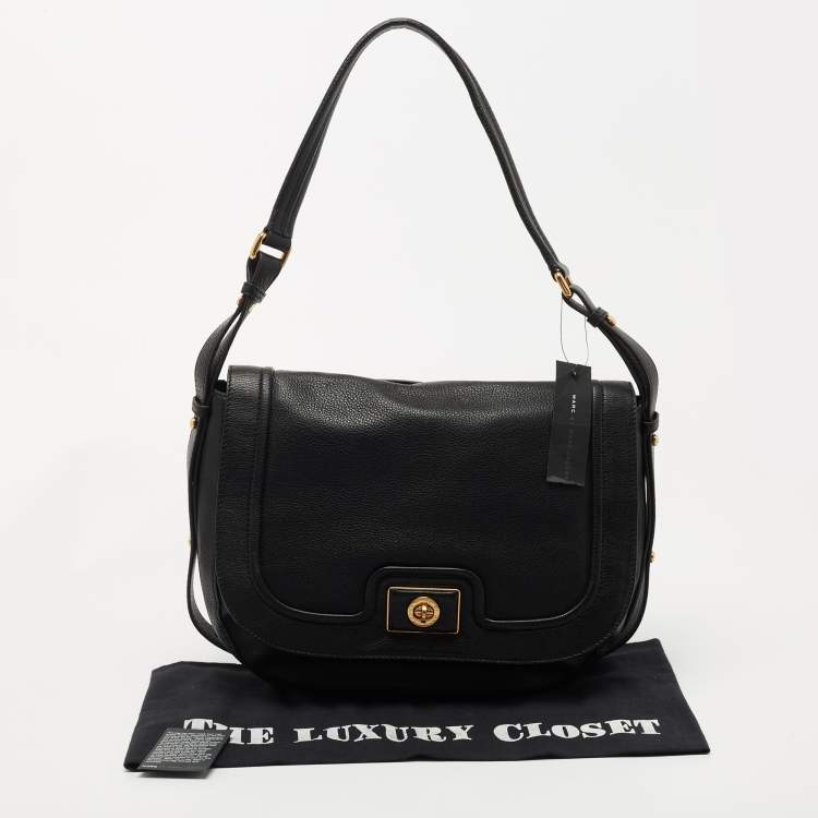 Pre Owned Marc by Marc Jacobs Black Leather Flap Hobo
