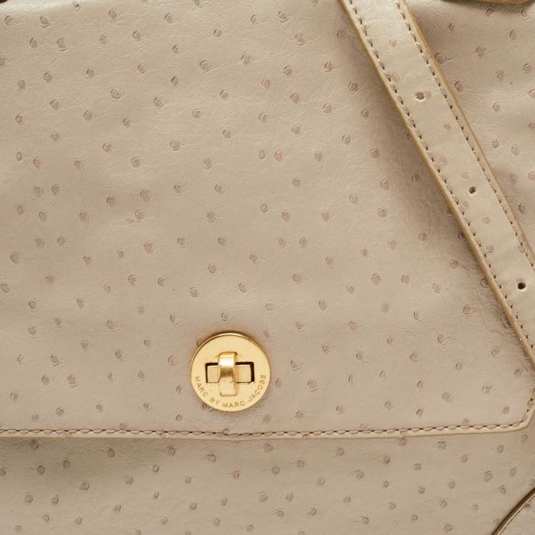 Pre Owned Marc by Marc Jacobs Grey Ostrich Embossed Leather Flap Top Handle Bag