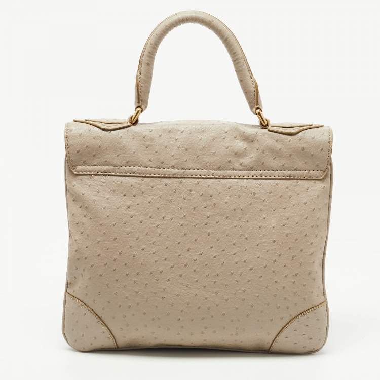 Pre Owned Marc by Marc Jacobs Grey Ostrich Embossed Leather Flap Top Handle Bag