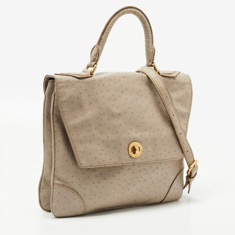 Pre Owned Marc by Marc Jacobs Grey Ostrich Embossed Leather Flap Top Handle Bag