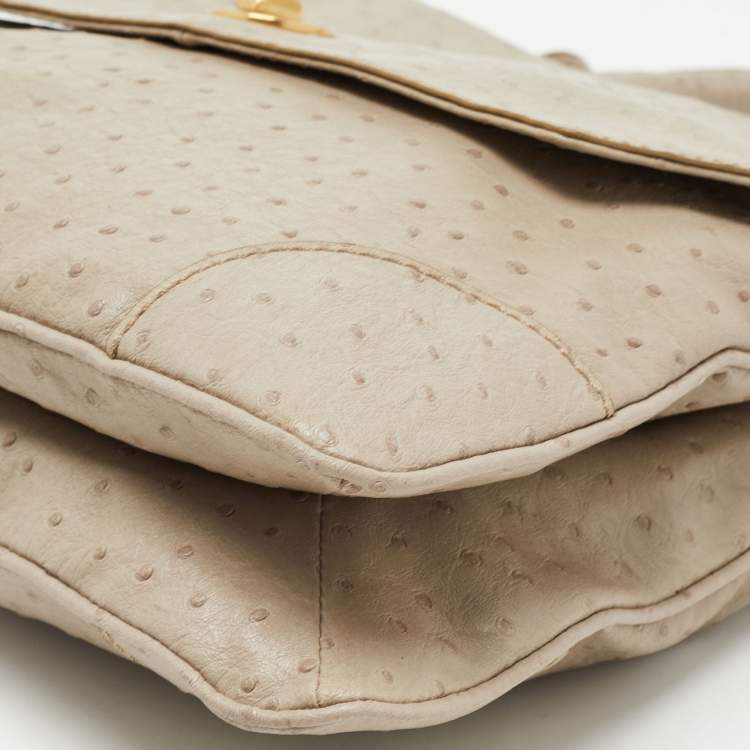 Pre Owned Marc by Marc Jacobs Grey Ostrich Embossed Leather Flap Top Handle Bag