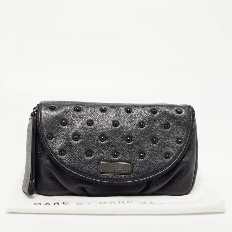 Pre Owned Marc by Marc Jacobs Black Leather Studded Fold Over Clutch