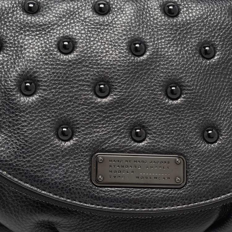 Pre Owned Marc by Marc Jacobs Black Leather Studded Fold Over Clutch