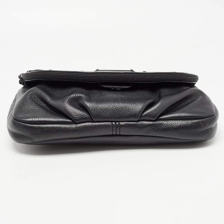Pre Owned Marc by Marc Jacobs Black Leather Studded Fold Over Clutch