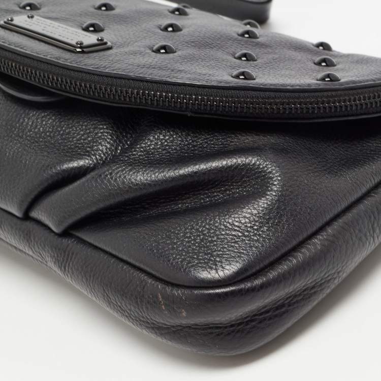 Pre Owned Marc by Marc Jacobs Black Leather Studded Fold Over Clutch