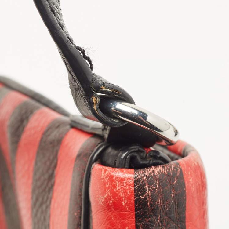 Pre Owned Marc by Marc Jacobs Red/Black Stripe Leather Percy Flap Crossbody Bag