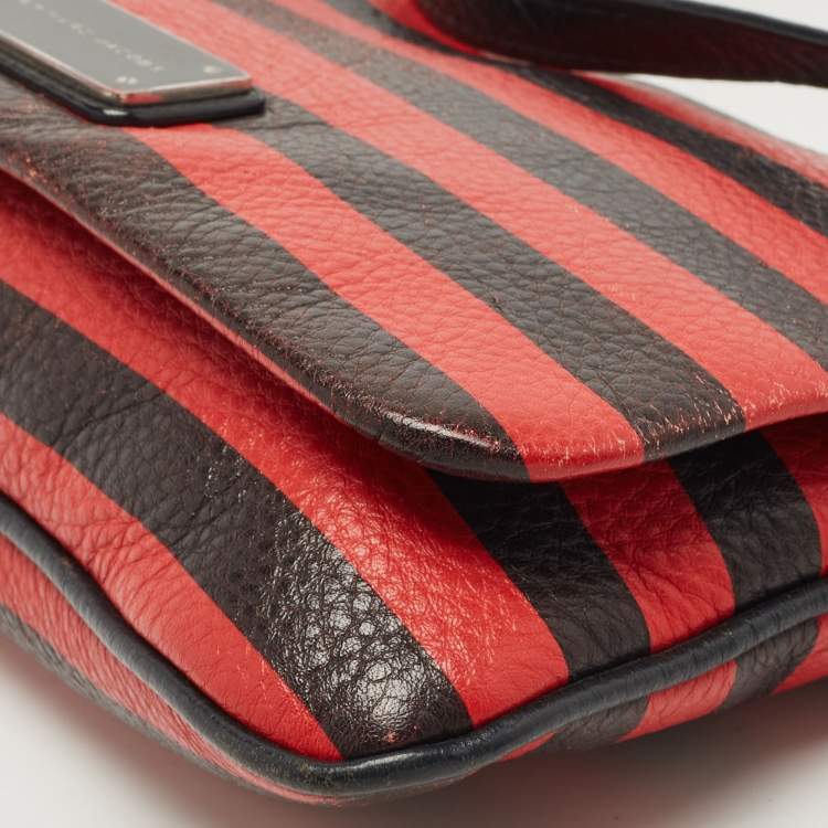 Pre Owned Marc by Marc Jacobs Red/Black Stripe Leather Percy Flap Crossbody Bag