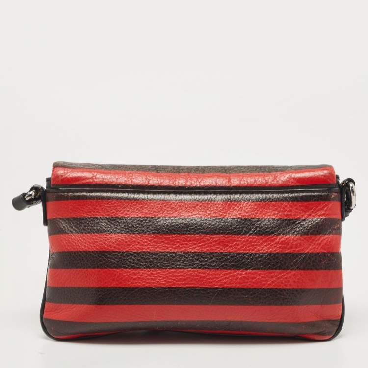 Pre Owned Marc by Marc Jacobs Red/Black Stripe Leather Percy Flap Crossbody Bag