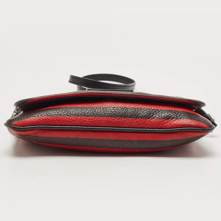 Pre Owned Marc by Marc Jacobs Red/Black Stripe Leather Percy Flap Crossbody Bag