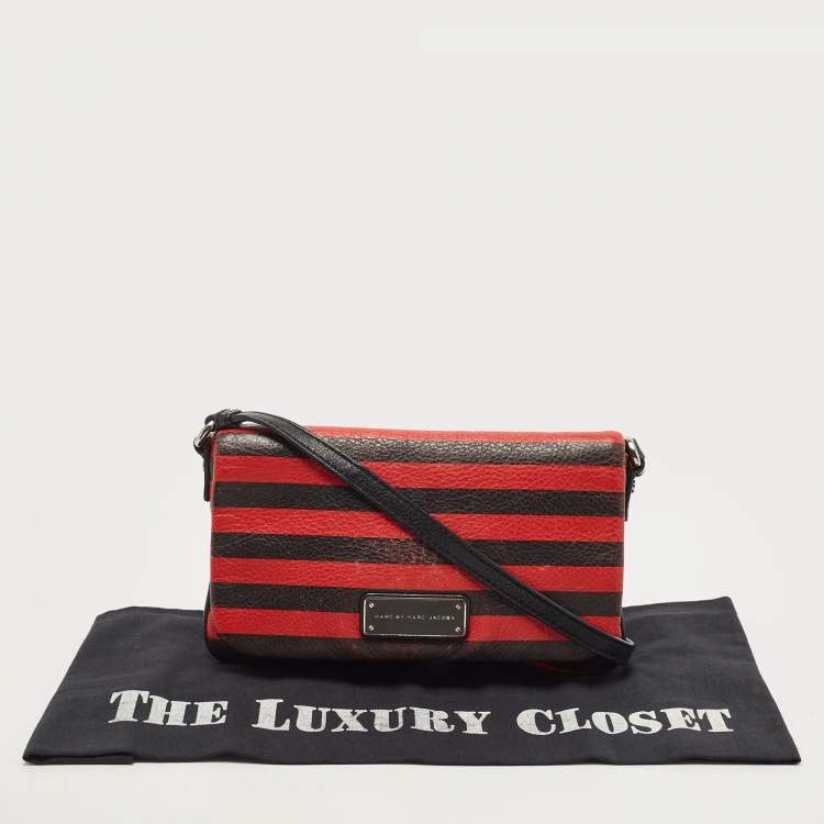 Pre Owned Marc by Marc Jacobs Red/Black Stripe Leather Percy Flap Crossbody Bag