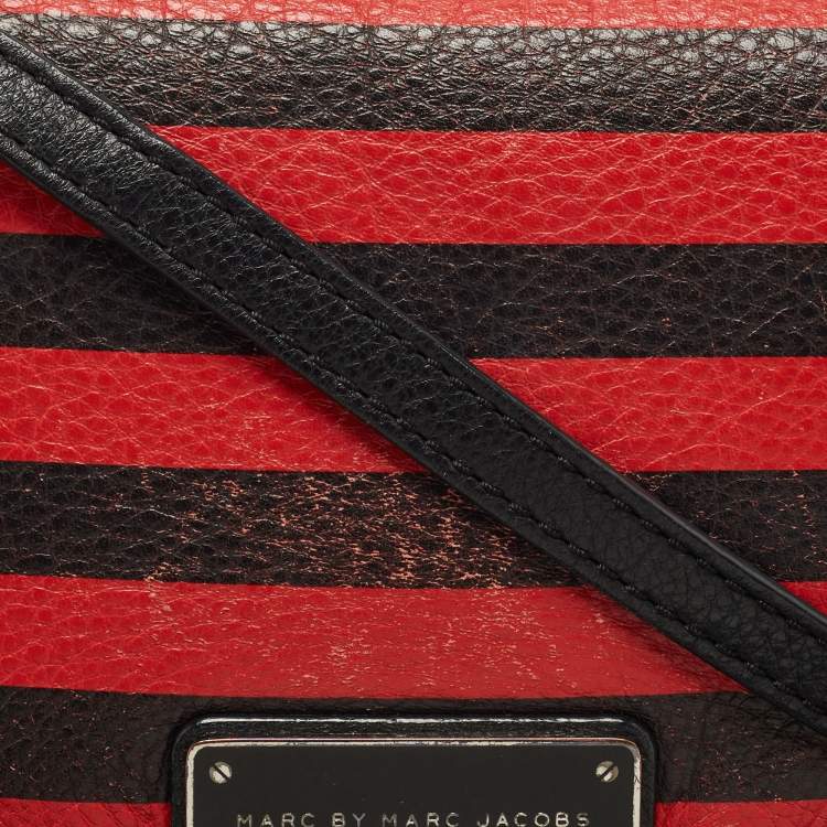 Pre Owned Marc by Marc Jacobs Red/Black Stripe Leather Percy Flap Crossbody Bag