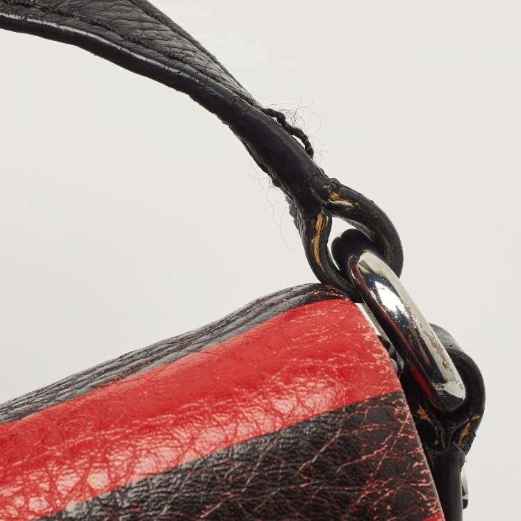 Pre Owned Marc by Marc Jacobs Red/Black Stripe Leather Percy Flap Crossbody Bag