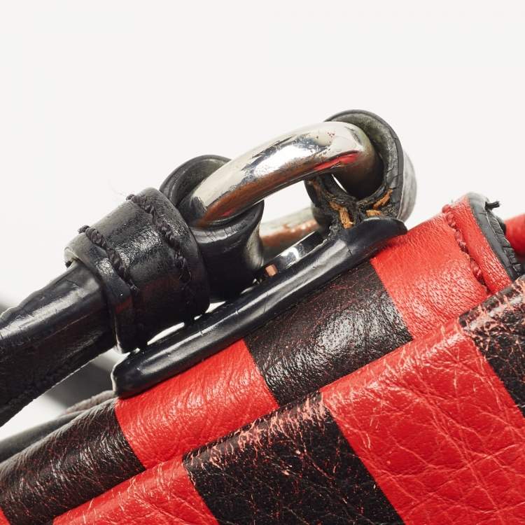 Pre Owned Marc by Marc Jacobs Red/Black Stripe Leather Percy Flap Crossbody Bag