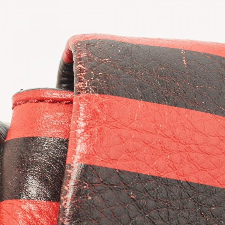 Pre Owned Marc by Marc Jacobs Red/Black Stripe Leather Percy Flap Crossbody Bag