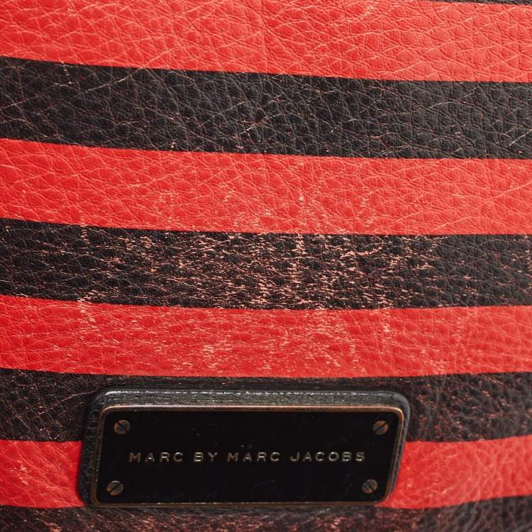 Pre Owned Marc by Marc Jacobs Red/Black Stripe Leather Percy Flap Crossbody Bag