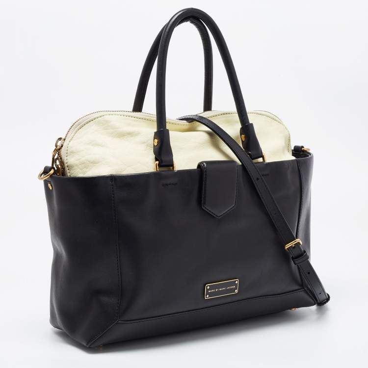 Pre Owned Marc by Marc Jacobs Black/Light Yellow Leather Zip Tote
