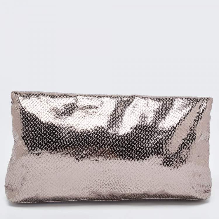 Pre Owned Marc by Marc Jacobs Metallic Silver Snakeskin Embossed Leather Foldover Clutch