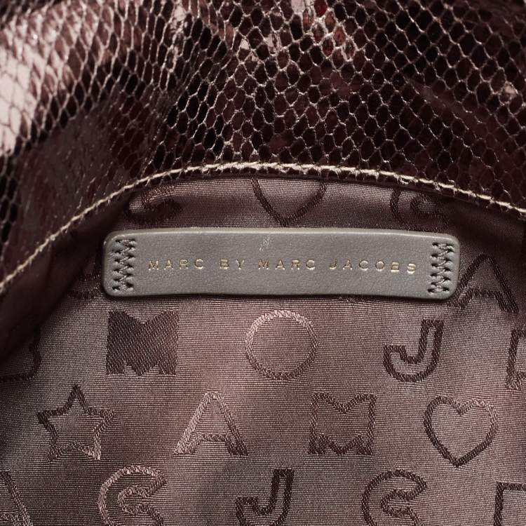 Pre Owned Marc by Marc Jacobs Metallic Silver Snakeskin Embossed Leather Foldover Clutch