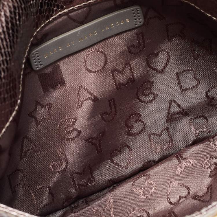 Pre Owned Marc by Marc Jacobs Metallic Silver Snakeskin Embossed Leather Foldover Clutch