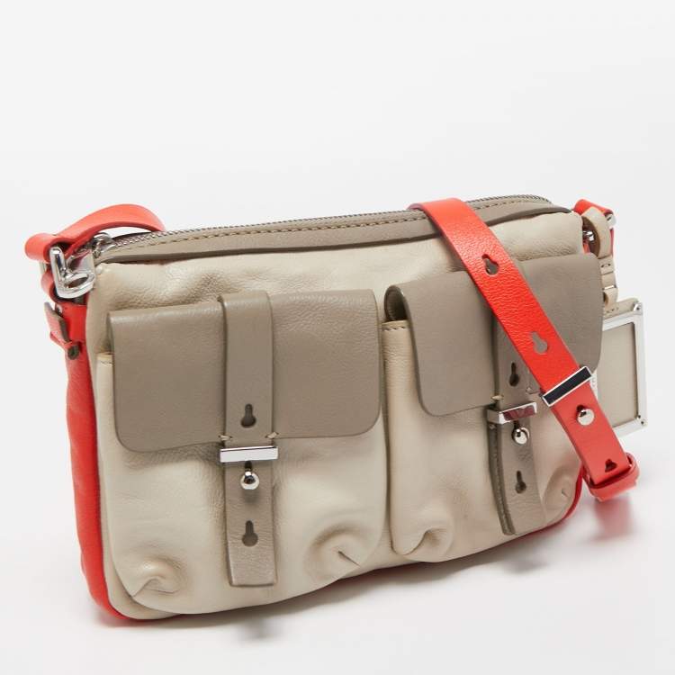 Pre Owned Marc by Marc Jacobs Grey/Red Leather Werdie Camera Crossbody Bag