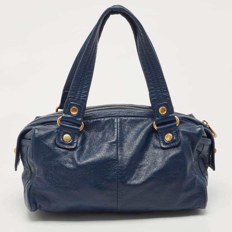 Pre Owned Marc by Marc Jacobs Navy Blue Leather Totally Turnlock Benny Satchel